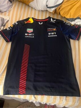 Kids Black Racing Team Jersey with Red Accents